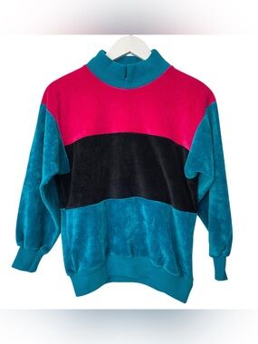 Colorblock Crewneck Sweater in Teal, Magenta & Black